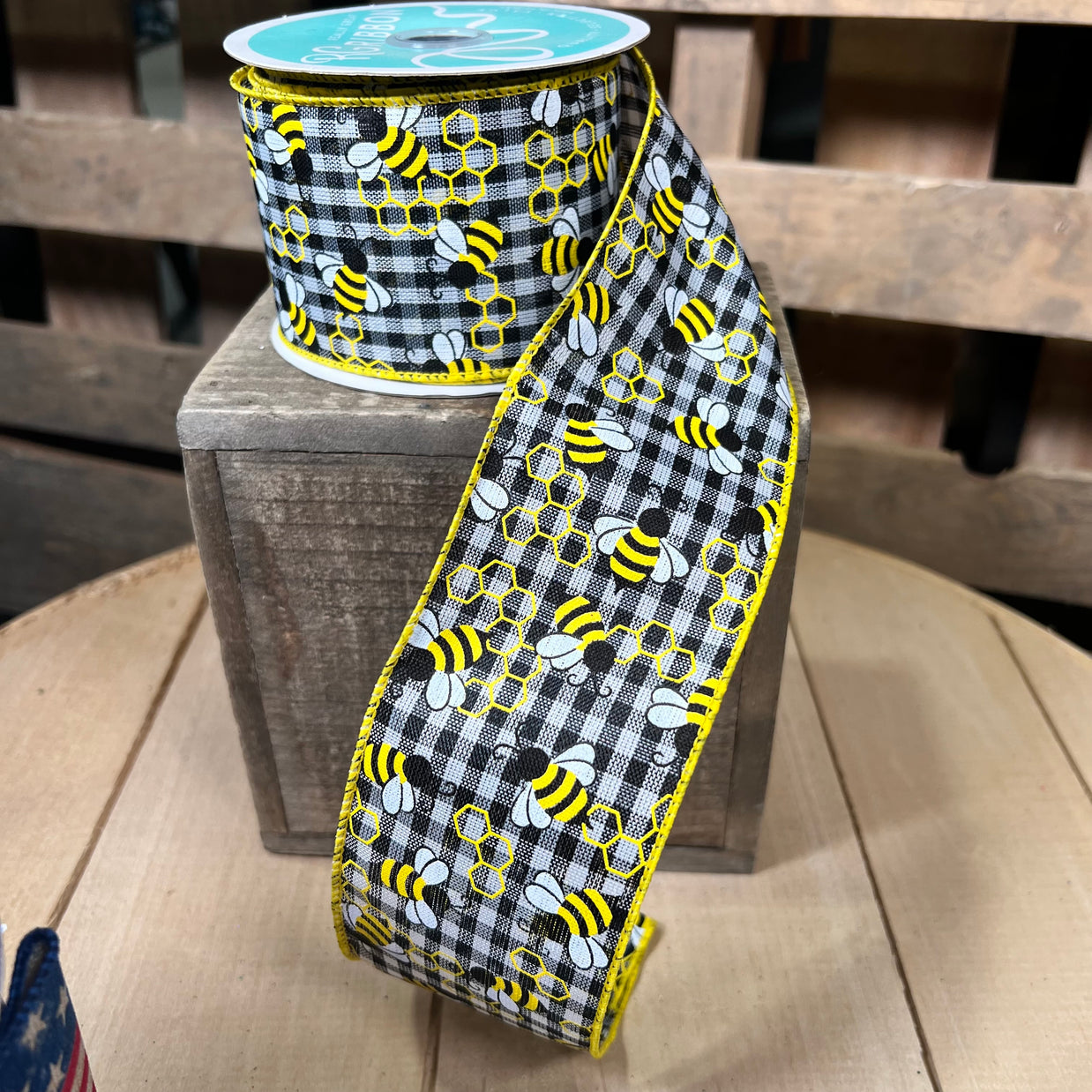 2.5" x 10Y bumble bee gingham check Wired Ribbon - RGA183657