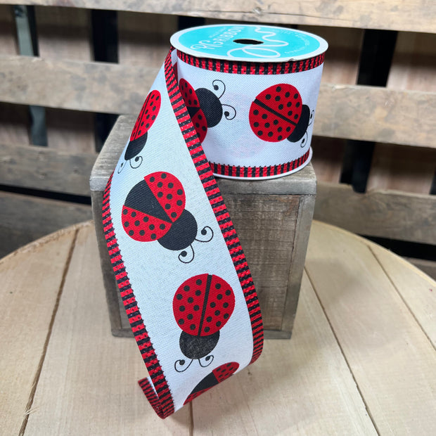 2.5" x 10Y lady bug stripe   Wired Ribbon - RG08822MA