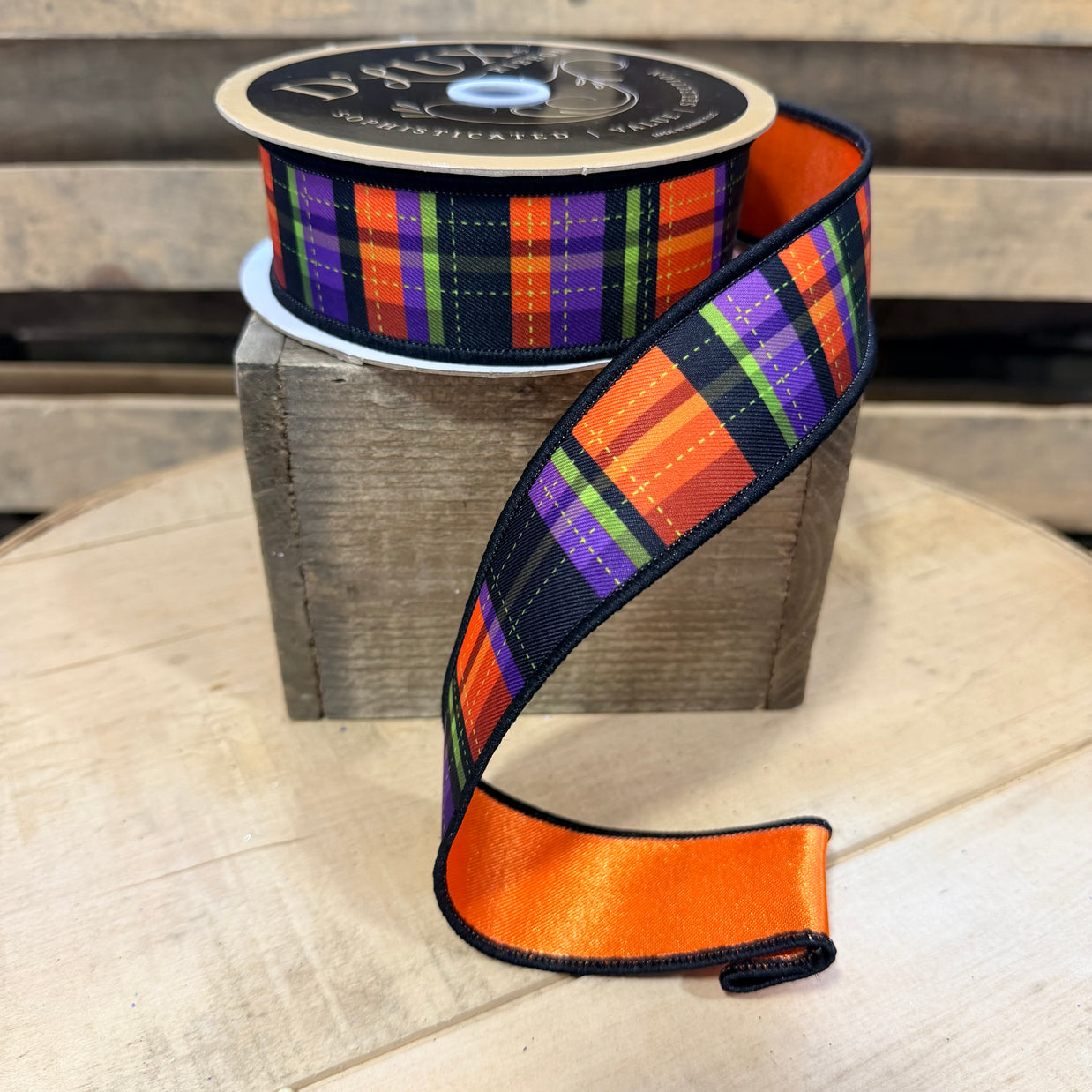 1.5" x 10Y Halloween Plaid D lux wired ribbon - LX1293YR