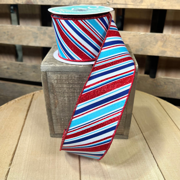 2.5" x 10y patriotic diagonal stripe  Wired Ribbon - RGE1825KY