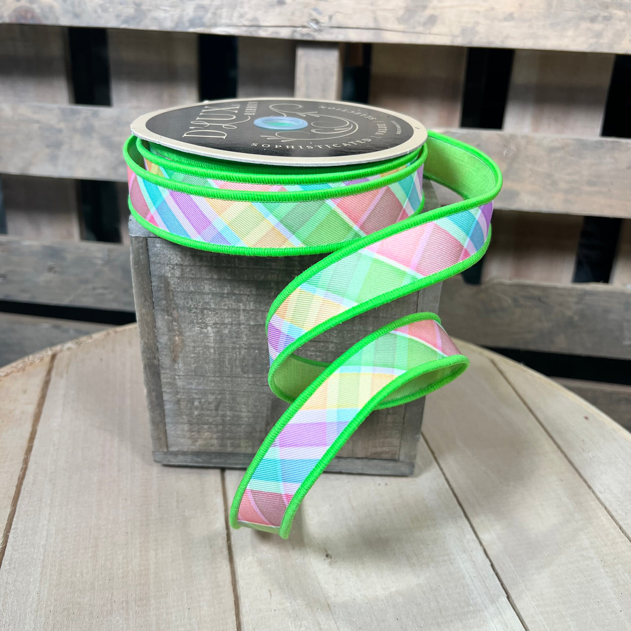 7/8" x 10Y pastel plaid deluxe Wired Ribbon - LX1161RT