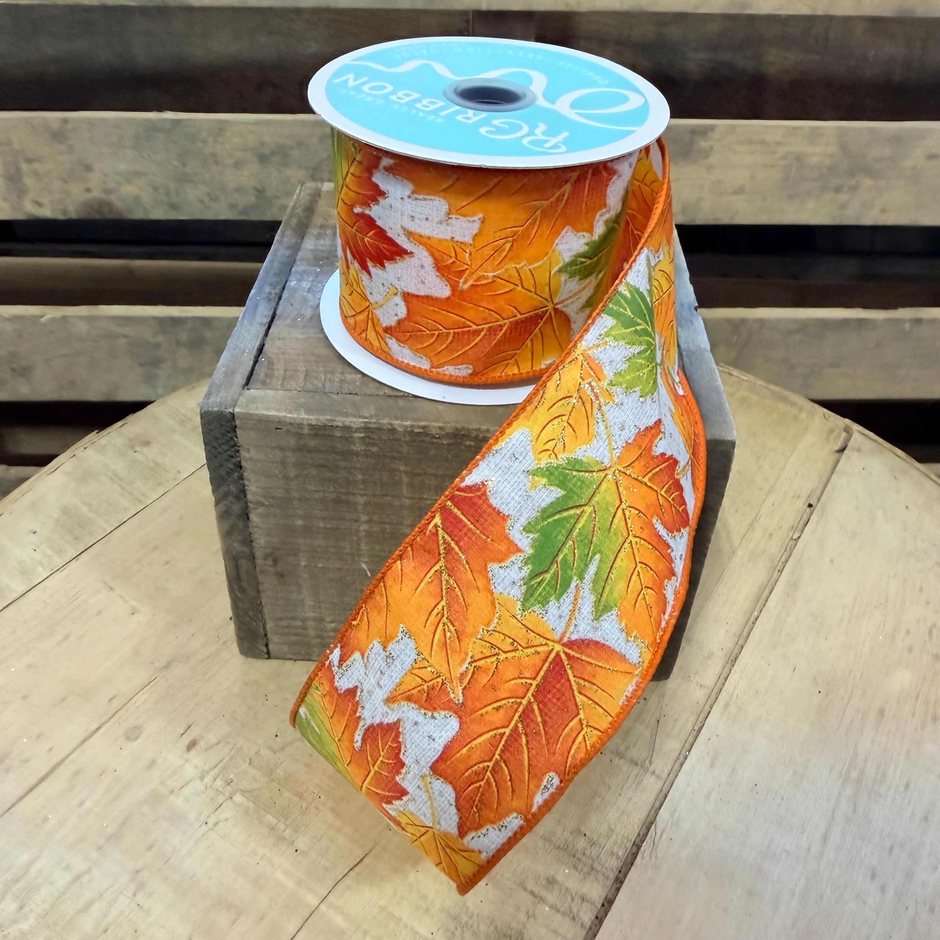2.5” by 10y Leaves Wired Ribbon - RGF1471