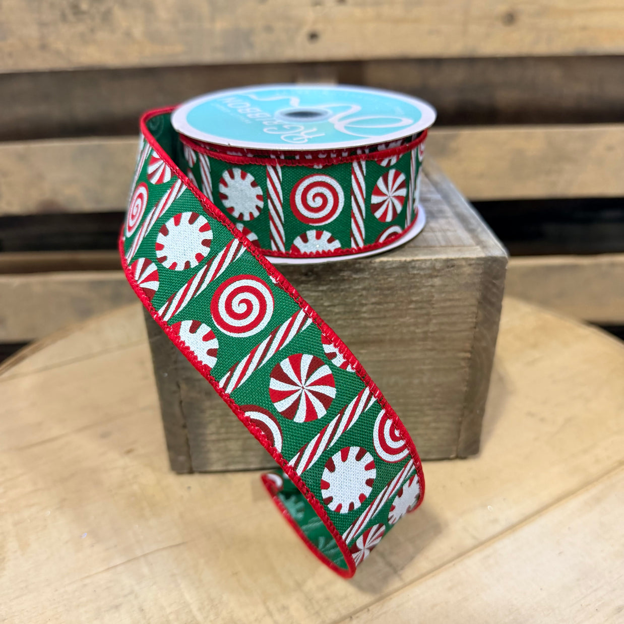 1.5 ” x 10yd  peppermint  stripe  Wired Ribbon - RGH135706