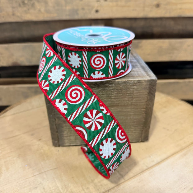 1.5 ” x 10yd  peppermint  stripe  Wired Ribbon - RGH135706