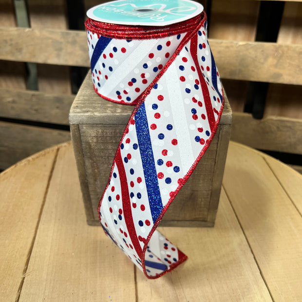 2.5" x 10Y Patriotic Stripe and dot  Wired Ribbon - RGF199627