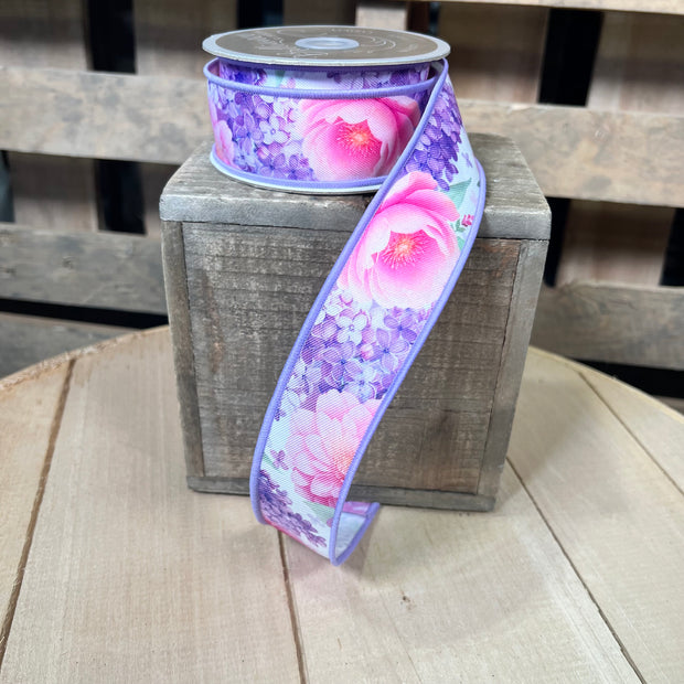 1.5" x 10Y Watercolor floral Wired Ribbon - LS1228C2