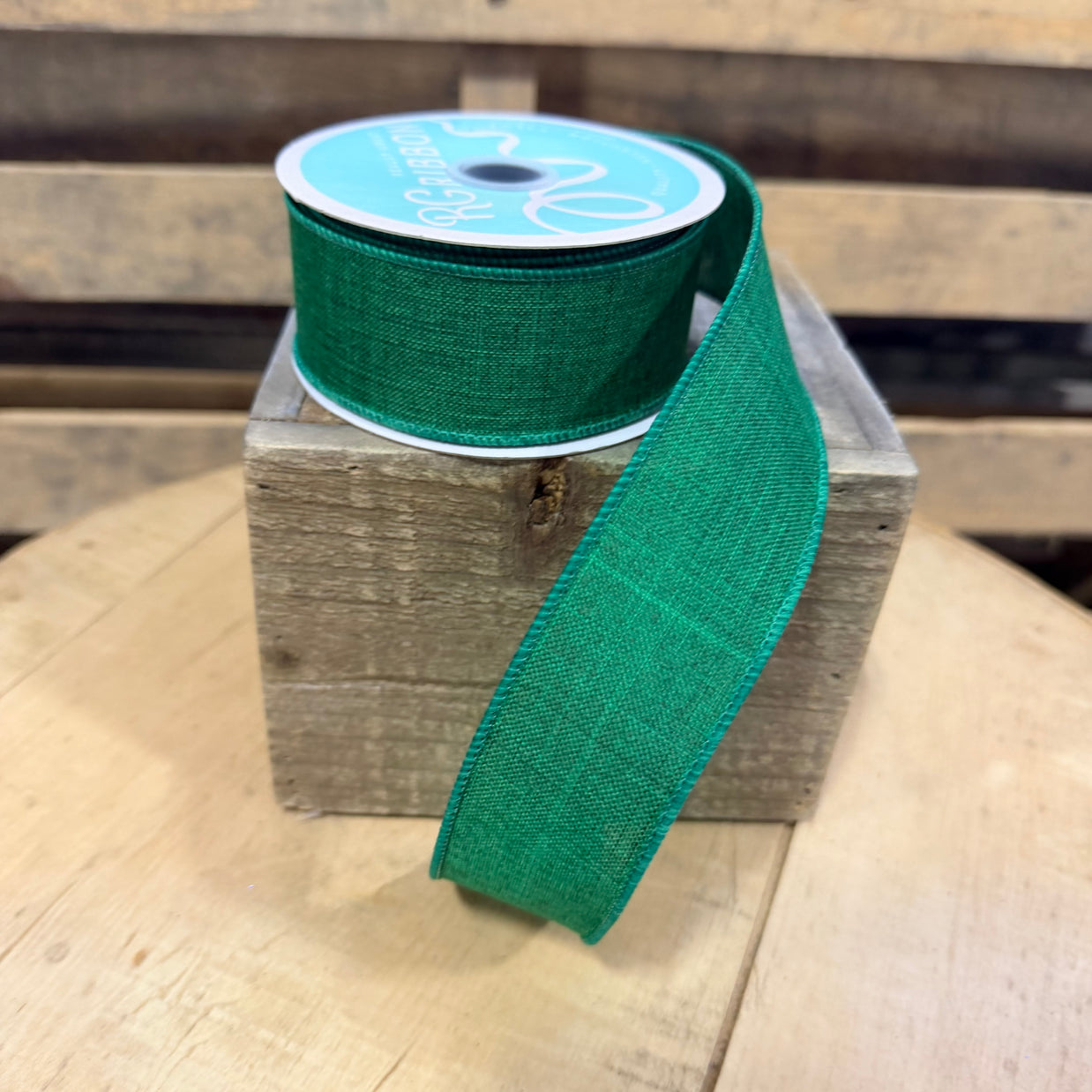 1.5"X10YD Emerald green canvas wired ribbon - RG127806