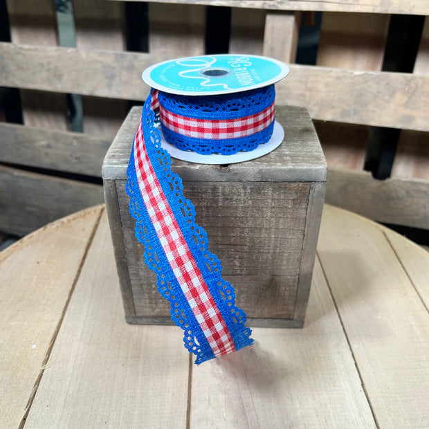 1.5" x 10Y patriotic gingham  edge Wired Ribbon - RGA1543A1