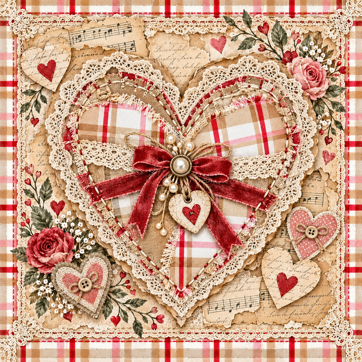 10” Plaid Heart  sign