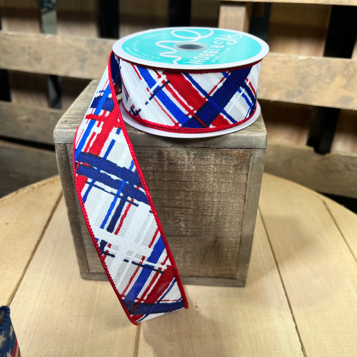 1.5" x 10Y Patriotic plaid  Wired Ribbon - RGH118724