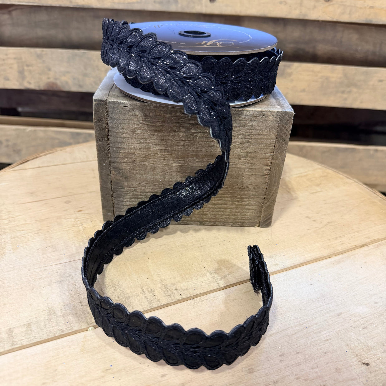 1” x  5yd Black Dorsum farrasilk Wired Ribbon - HR067-92