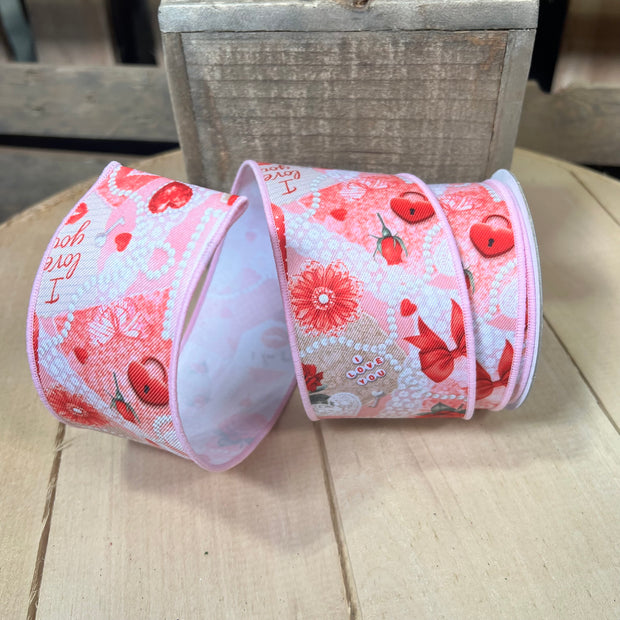 2.5" x 10Y Vintage valentines  Wired Ribbon - LS1210WT