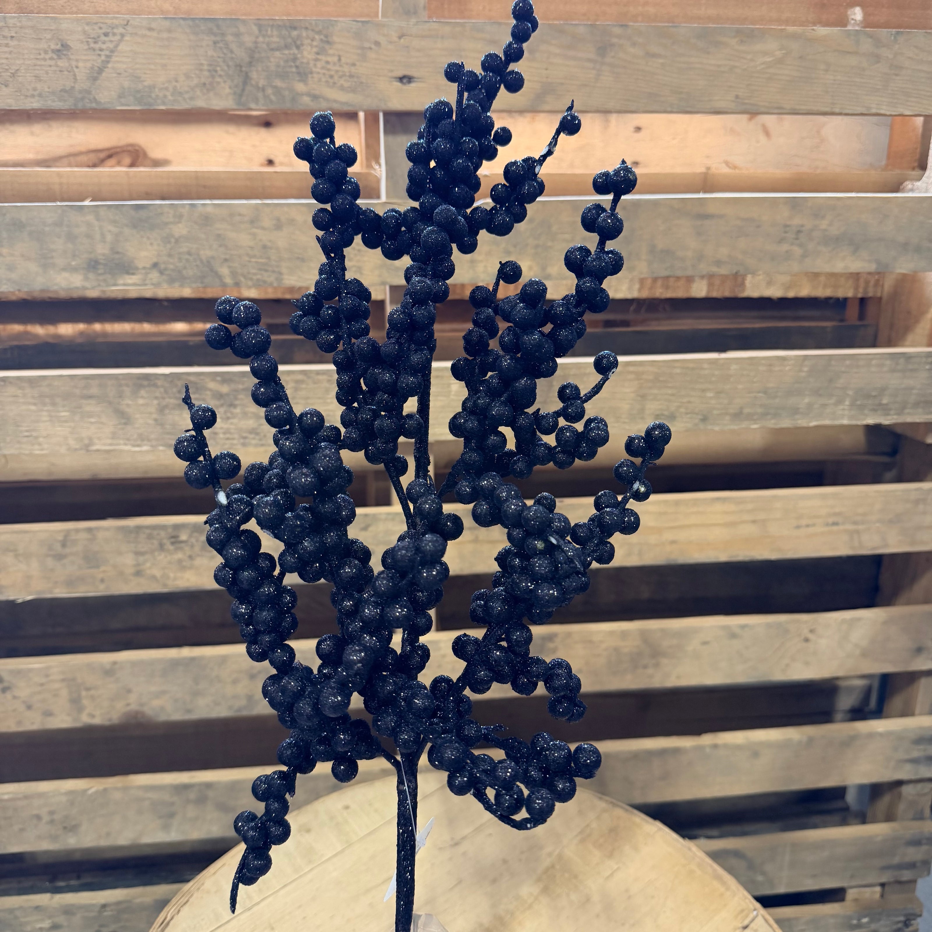 27” Black Glitter berry cluster pick - EC441802