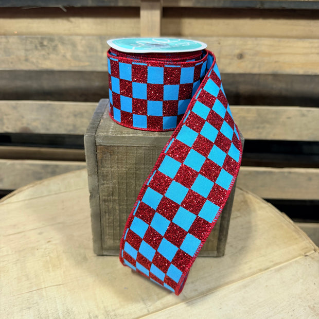 2.5" x 10Y Blue an red check Patriotic Wired Ribbon - RGC1801A2