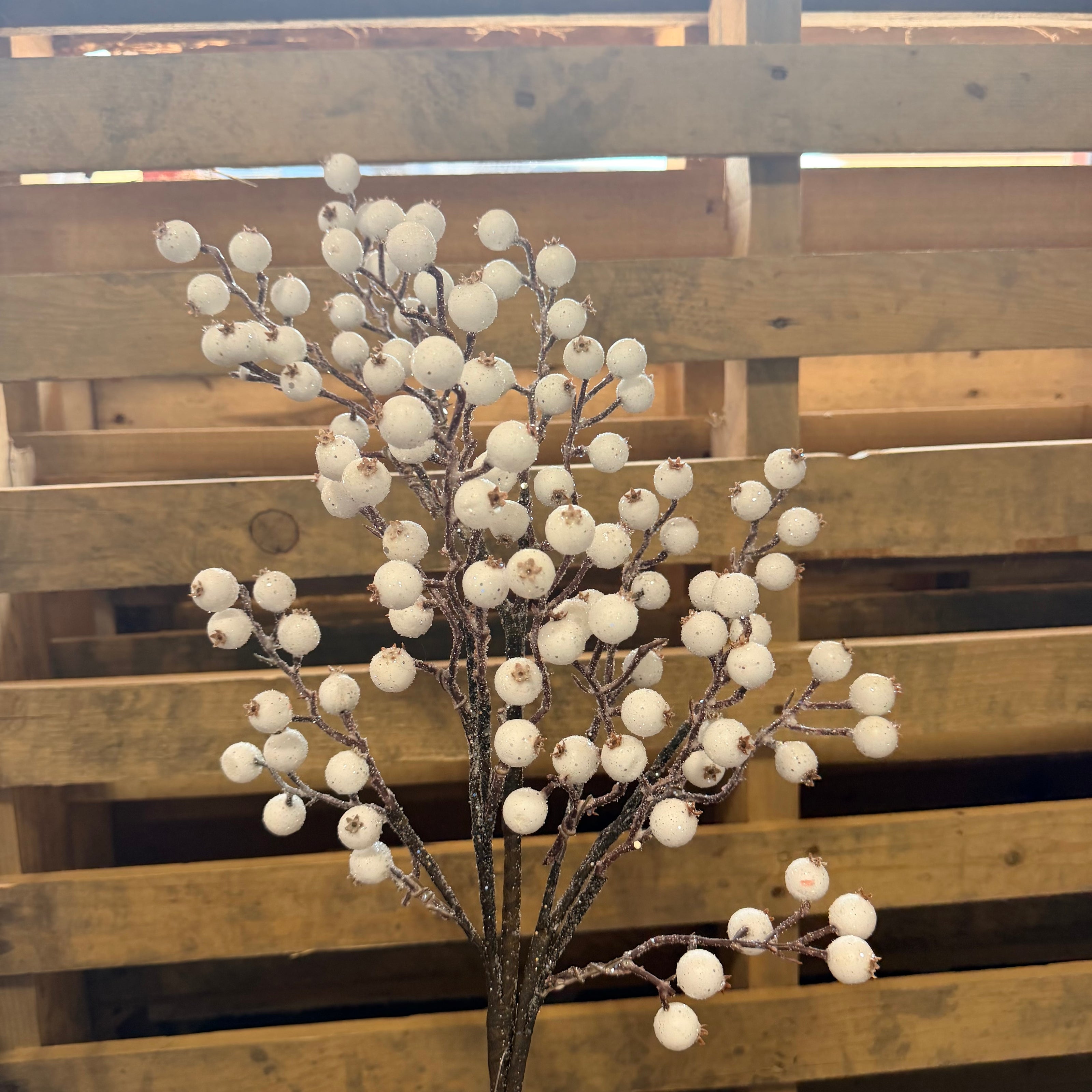 28.5” White glitter berry  spray - EC446427