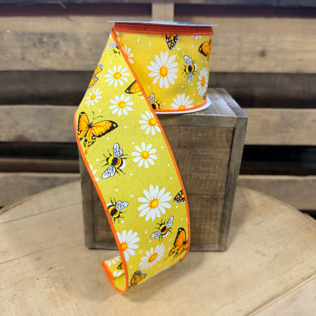 2.5" x 10Y Butterflies and Daisy's Wired Ribbon - RGF17428N