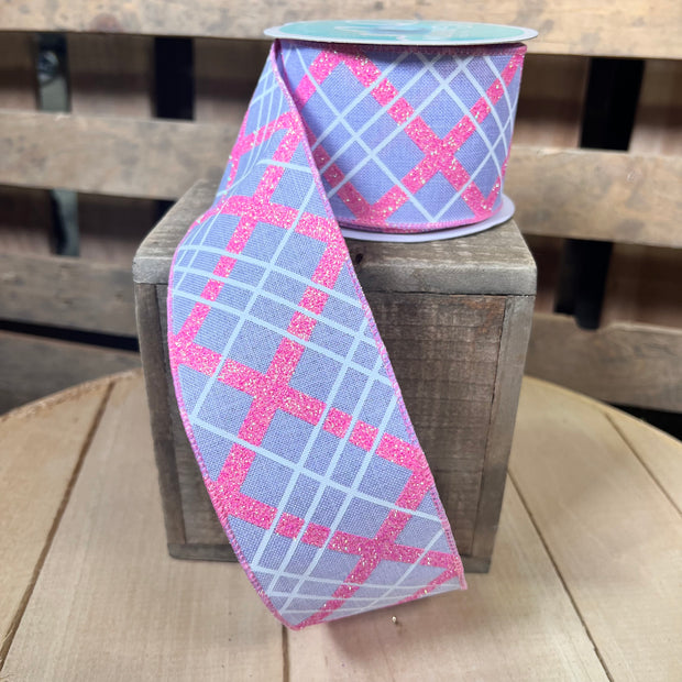 2.5" x 10Y diagonal glitter plaid  Wired Ribbon - RGH110813
