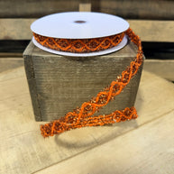 5/8” x 10Y Orange tinsel open weave Wired Ribbon - RN592020