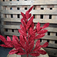 23. 5 Inch glitter red bay leaf spray  - XX088524