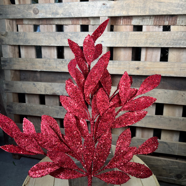 23. 5 Inch glitter red bay leaf spray  - XX088524