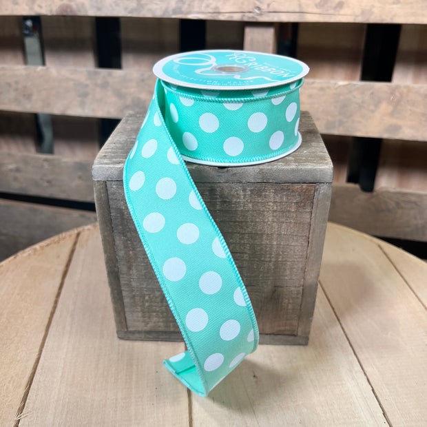 1.5" x 10Y mint dot Wired Ribbon - RGE1524YR