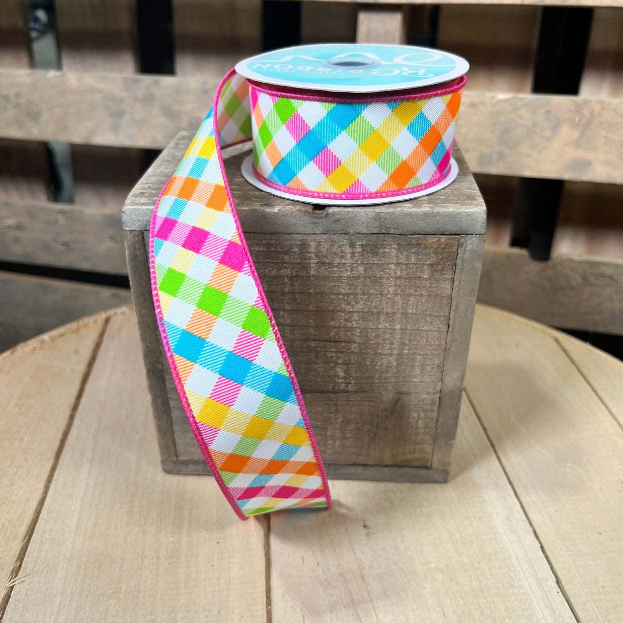 1.5" x 10Y rainbow plaid  Wired Ribbon - RGH115811