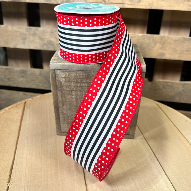 2.5" x 10y lady bug Stirpe Wired Ribbon - RGF1301CM