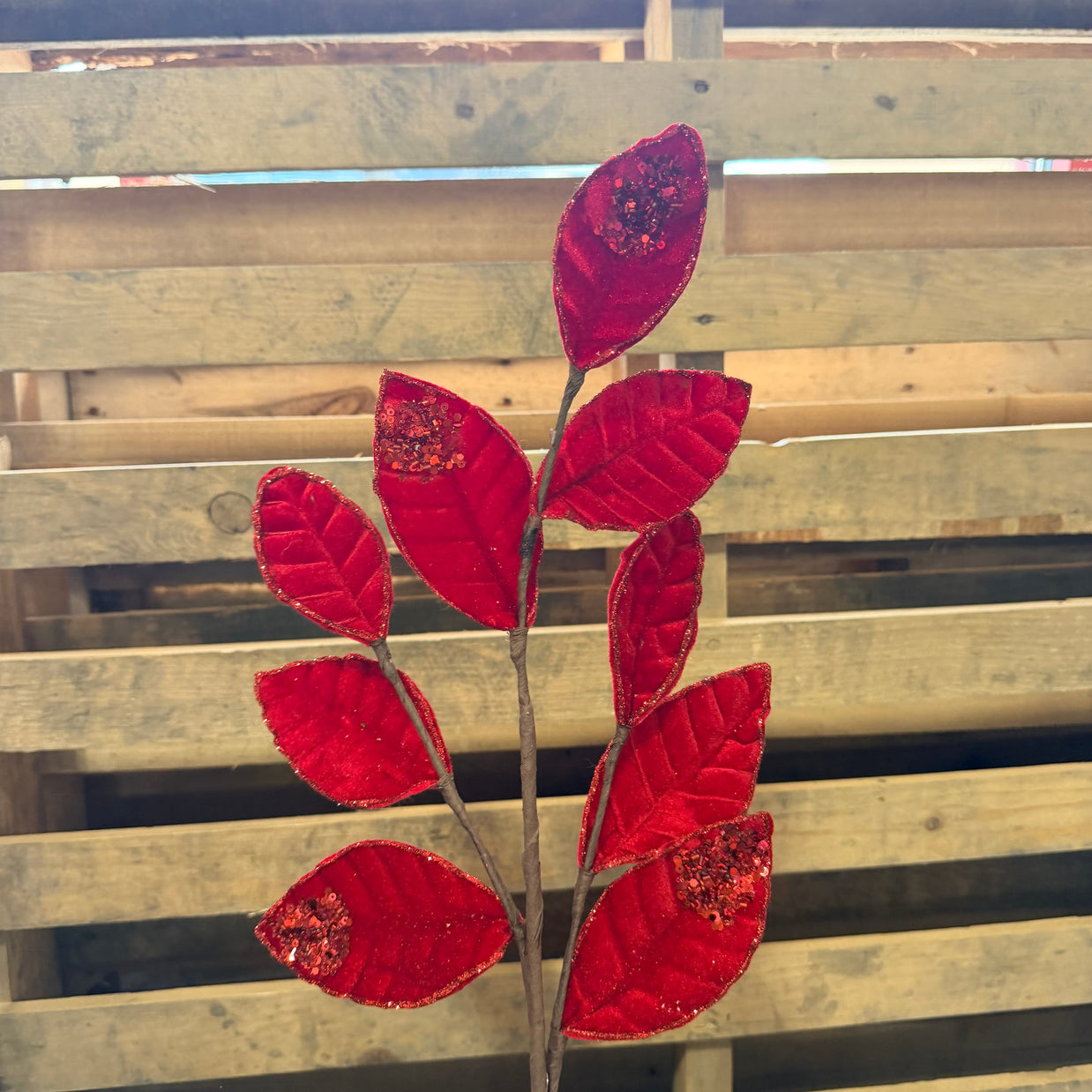 27” Red velvet sequin leaf Pick  - XS255224