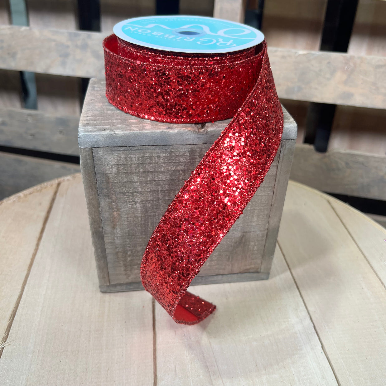 1.5" x 10Y Red glitter Wired Ribbon - RGA130024