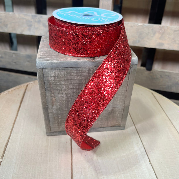 1.5" x 10Y Red glitter Wired Ribbon - RGA130024