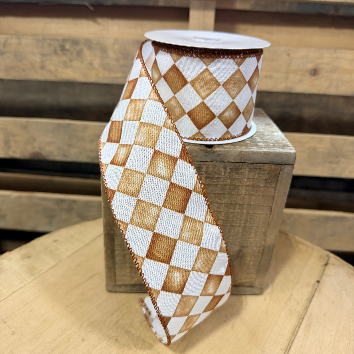 2.5"X10YD Brown Harlequin  wired ribbon - 61616-40-38