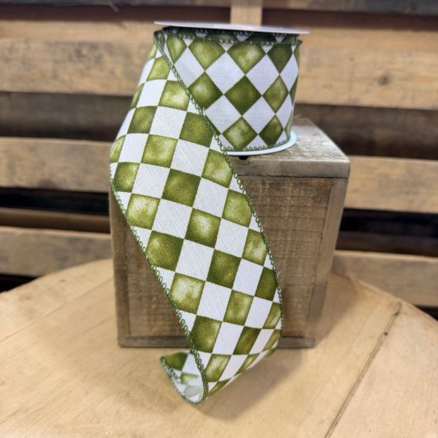 2.5"X10YD Moss Green Harlequin  wired ribbon - 61616-40-08