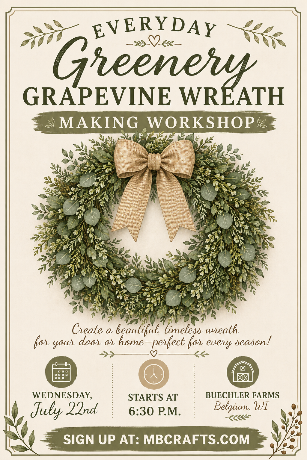 In person Grapevine workshop - July 22nd at Buechler Farms