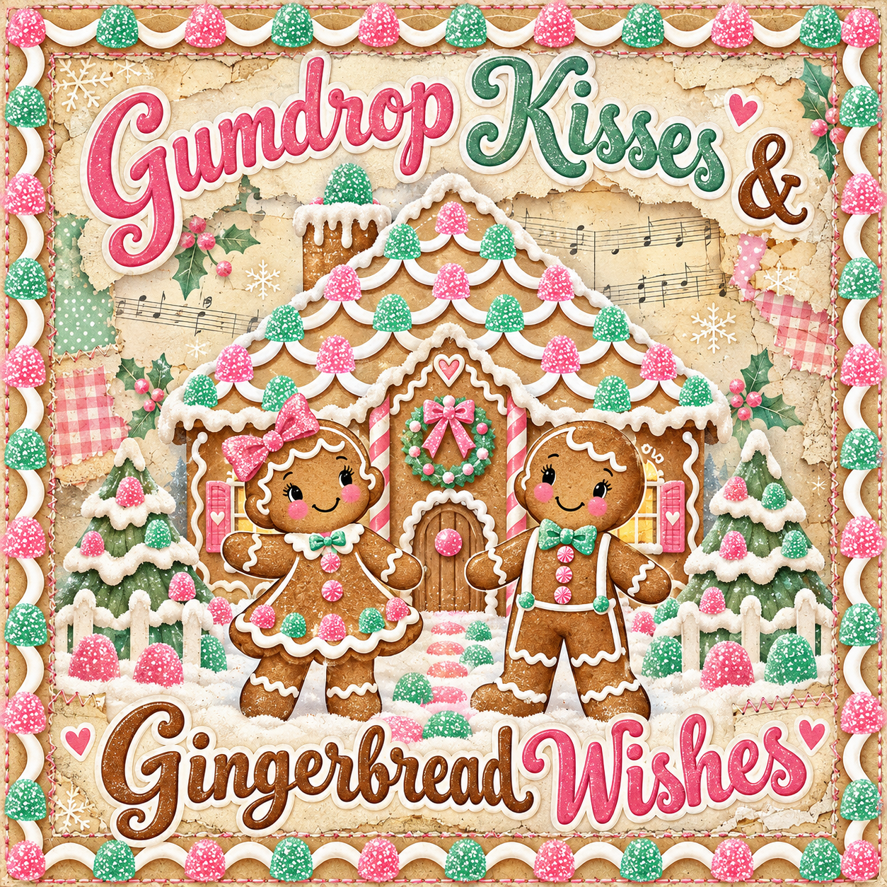 10” Gingerebread gumdrop wishes sign