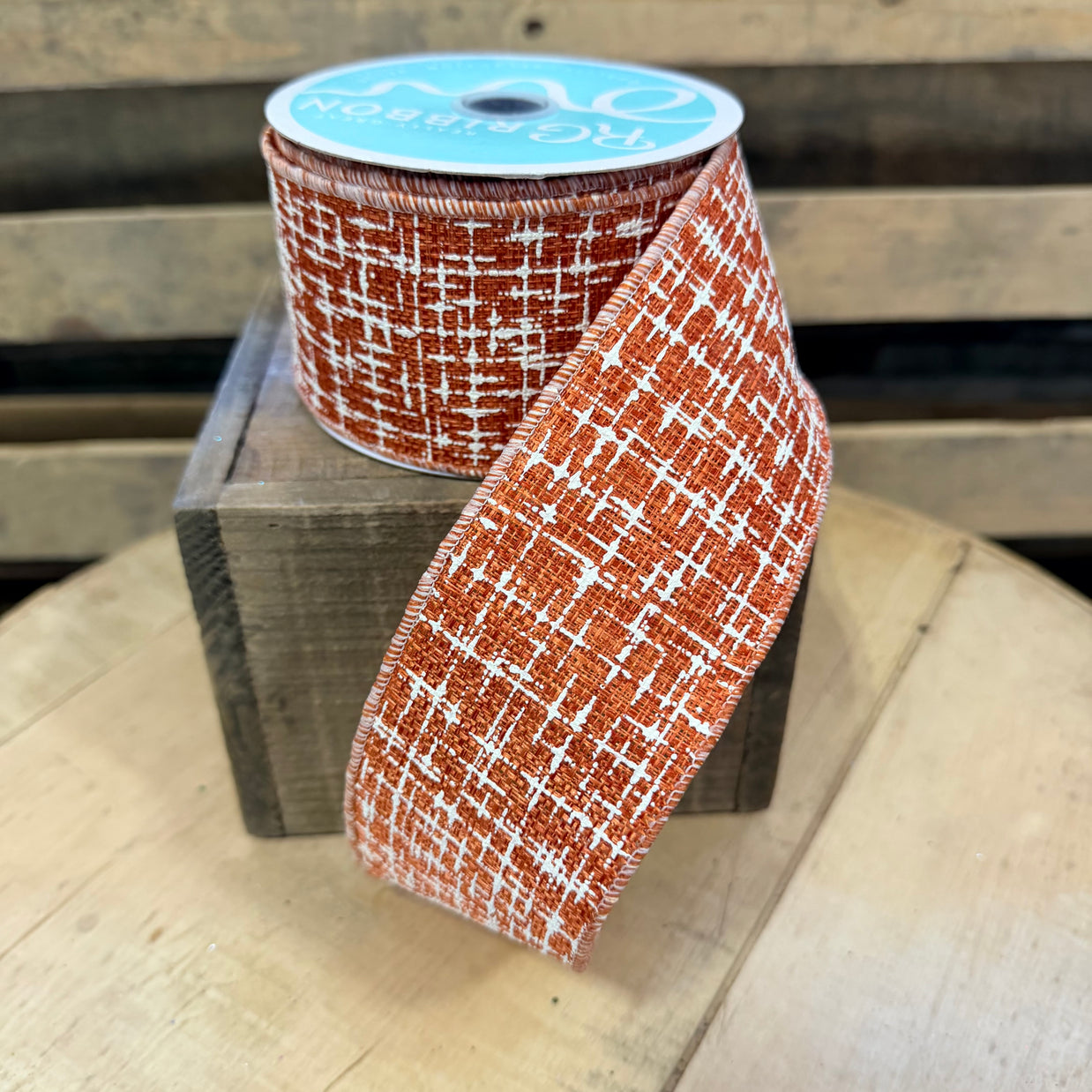 2.5” by 10y Brick Knit texture Wired Ribbon - RGF1693WH