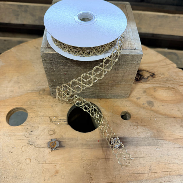 7/8" by 10Y Gold open weave wired ribbon - 77601-05-14