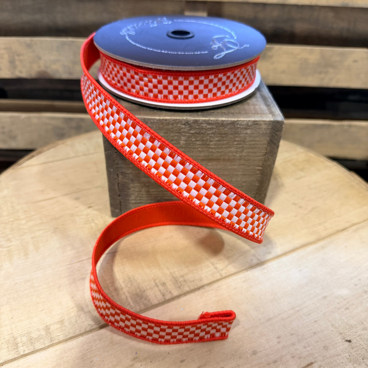 1.5” x  10yd Orange and White  farrasilk Wired Ribbon - RK848-52