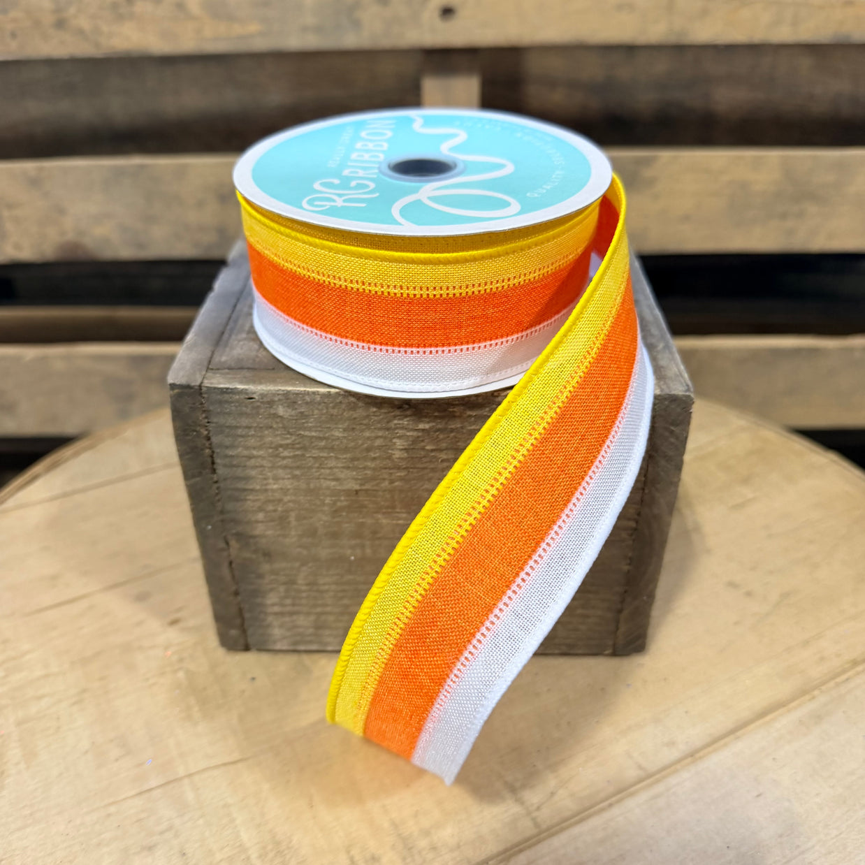 1.5” x 10yd candy corn stripe  ribbon - RG01601R6