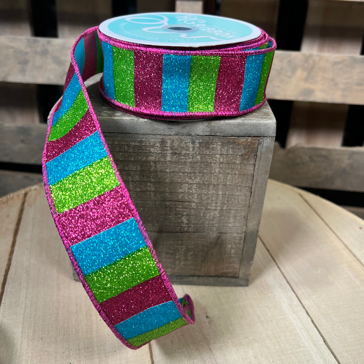 1.5" x 10Y glitter horizontal stripe  Wired Ribbon - RGF1618YA