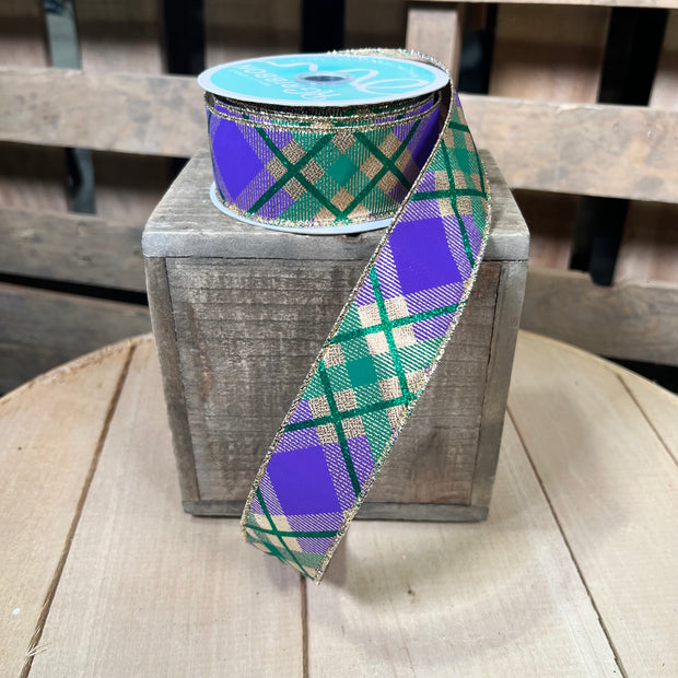 1.5" x 10Y glitter plaid Mardi Gras Wired Ribbon - RGA168708