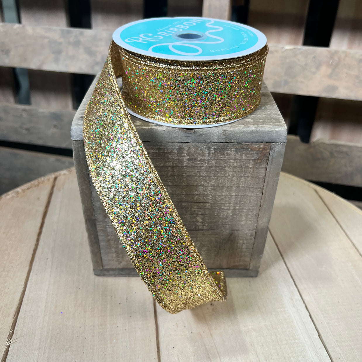 1.5" x 10Y gold glitter Wired Ribbon - RGF153208