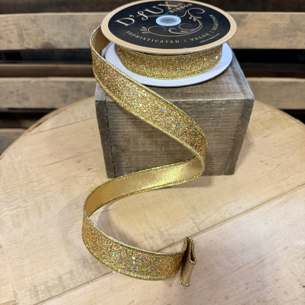 7/8" x 10Y Gold glitter Deluxe Wired Ribbon - LX326608