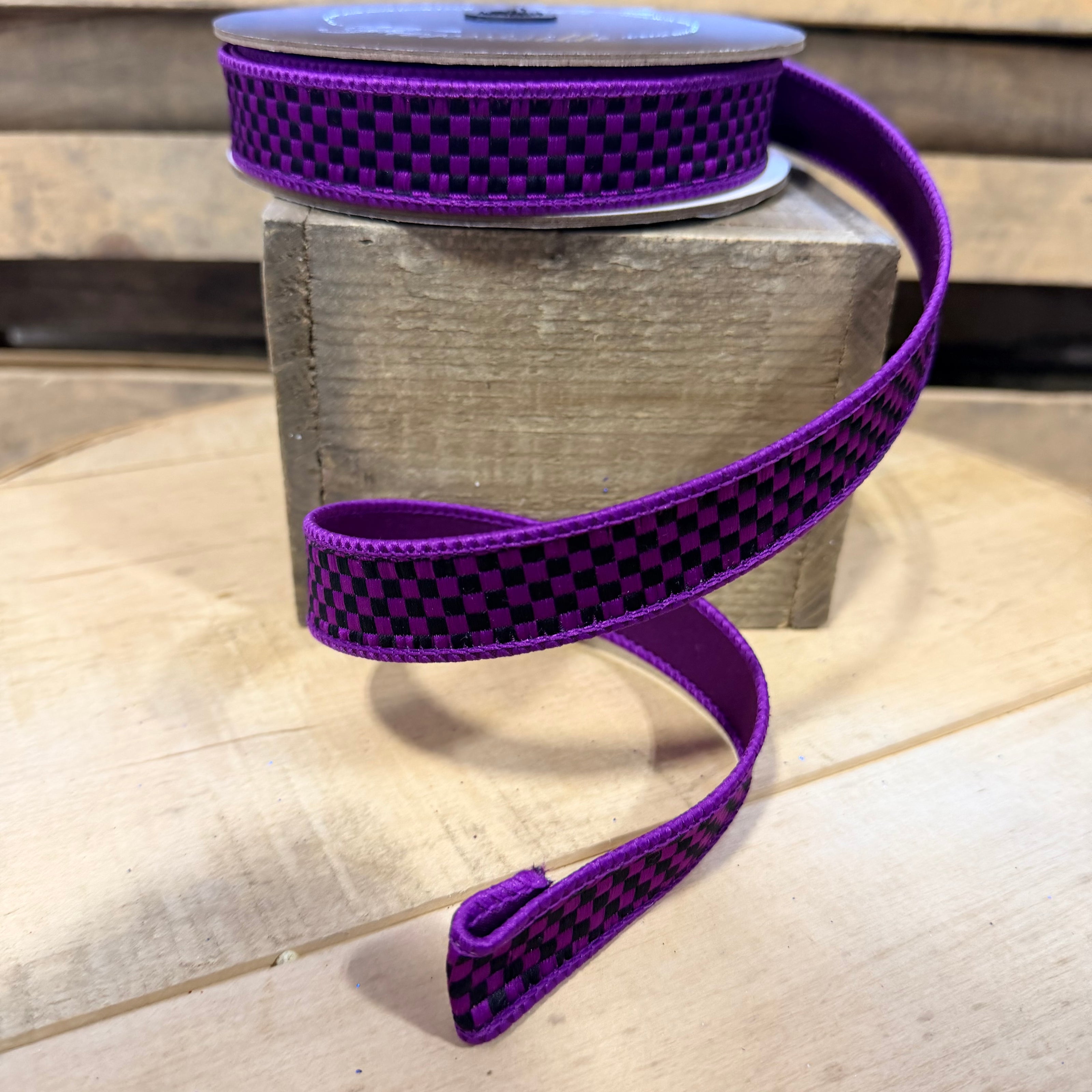 1.5” x  10yd Purple and black  farrasilk Wired Ribbon - RK848-86