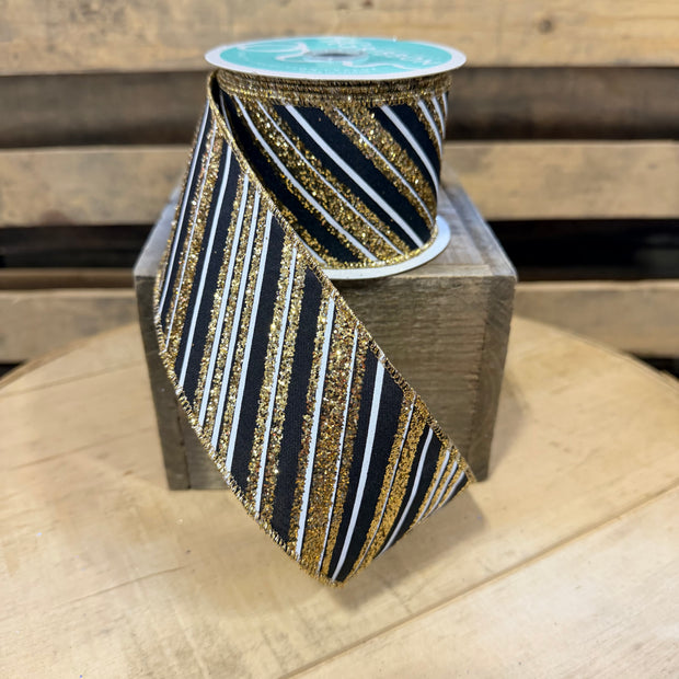 2.5" x 10Y Diagonal stripe Wired Ribbon - RGE185302