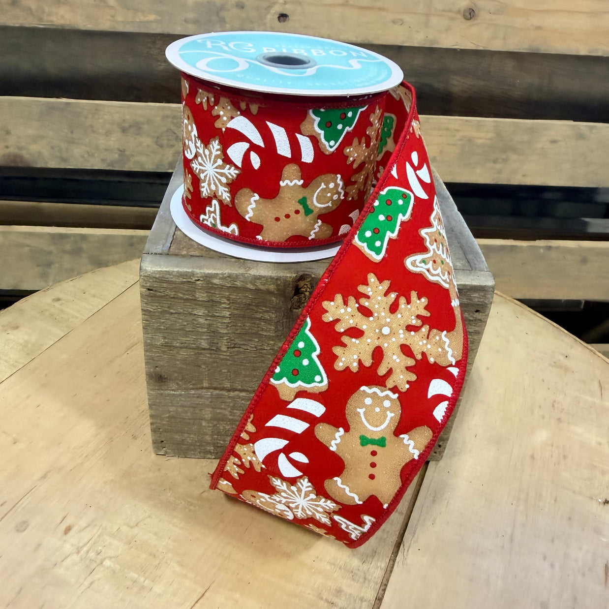 2.5"X10YD Gingerbread cookie wired ribbon - RGE188524