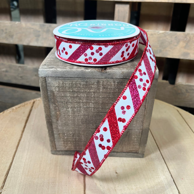 7/8" x 10Y Valentines Stripes and dots   Wired Ribbon - RGF799267