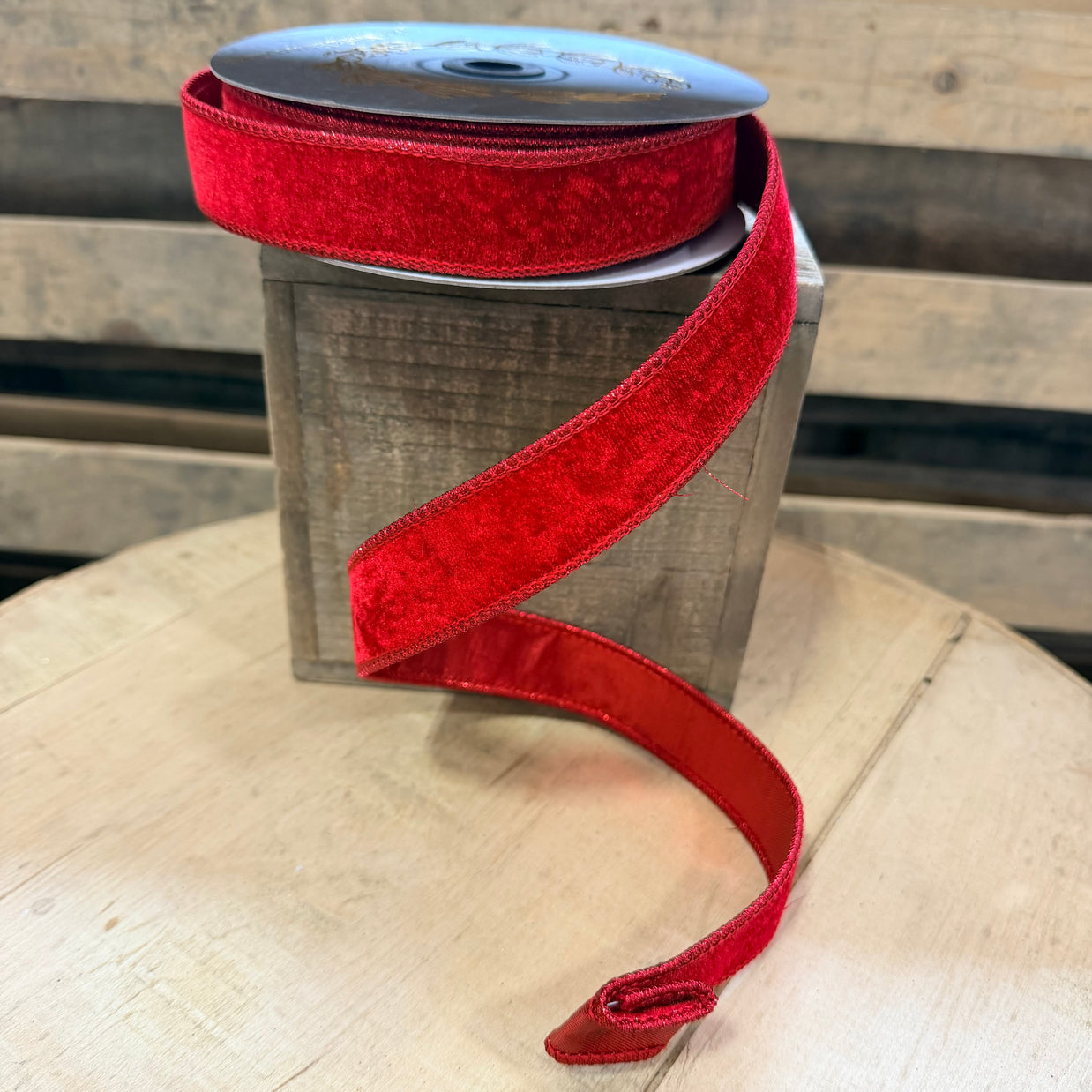 1” by 10y Red velvet double sided metallic wired ribbon - John Mark - JME-WN25-001-RED-1