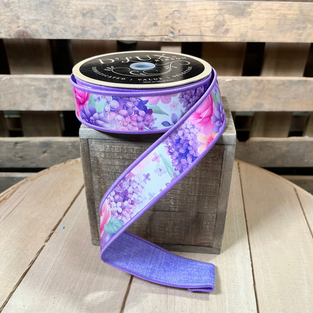 1.5” x 10yd  hydrangea floral Wired Ribbon - LX1228C2