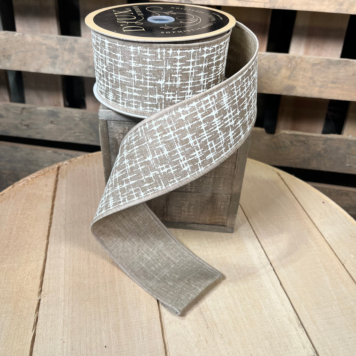 2.5" x 10Y tan knit deluxe Wired Ribbon - LX328901