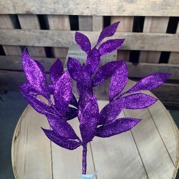 22" Purple Glitter BayLeaf Spray - L152906